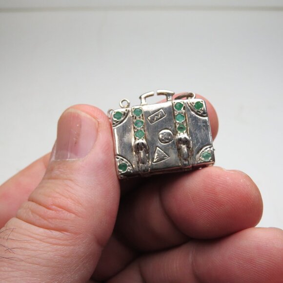 *925 Silver Antique Suitcase Emerald - Picture 12 of 12